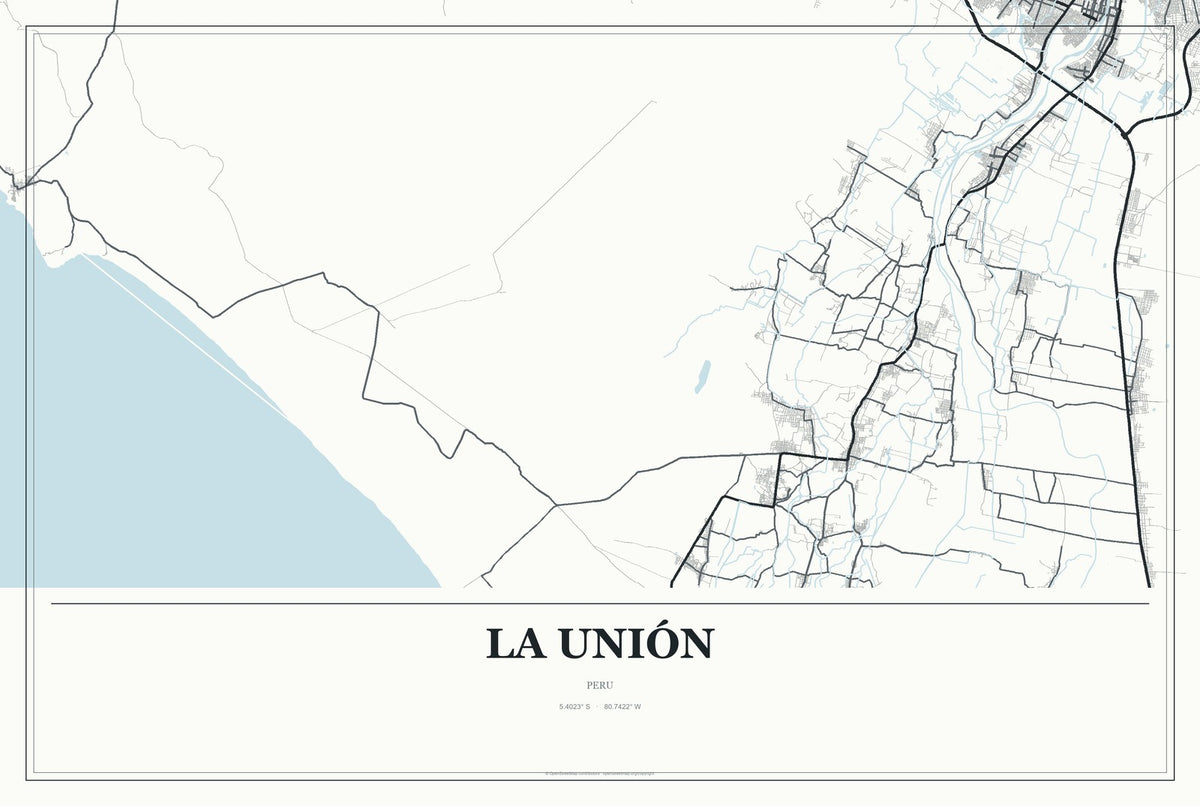 La Unión, Peru City Map Aluminum Sign in Gallery Air style