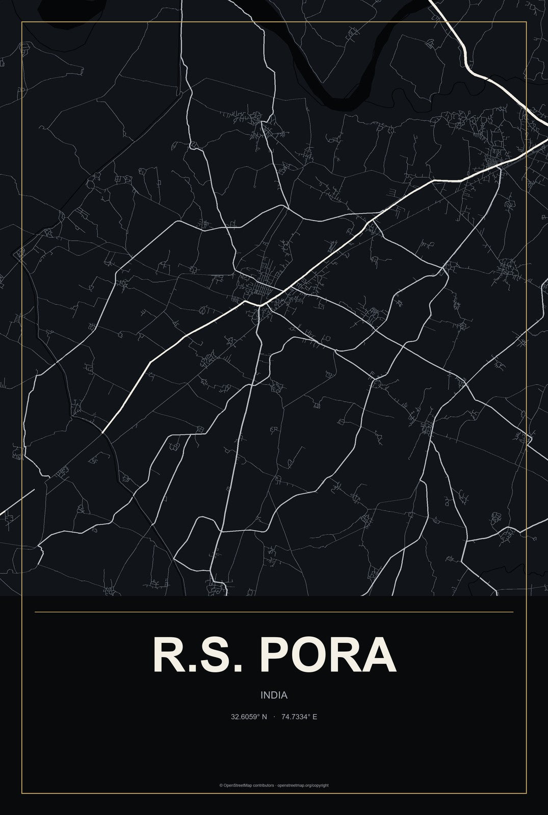 R.S. Pora, India City Map Aluminum Sign in Metropolitan Noir style