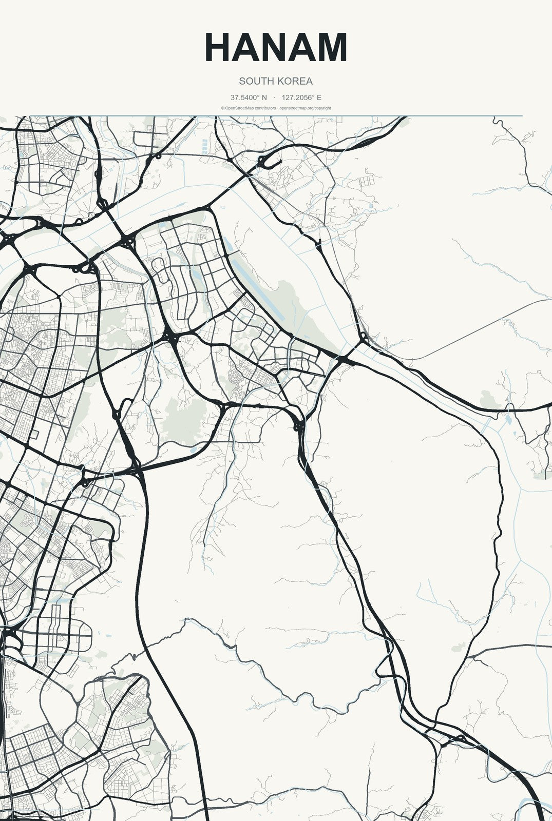 Hanam, South Korea City Map Aluminum Sign in Headline Atlas style