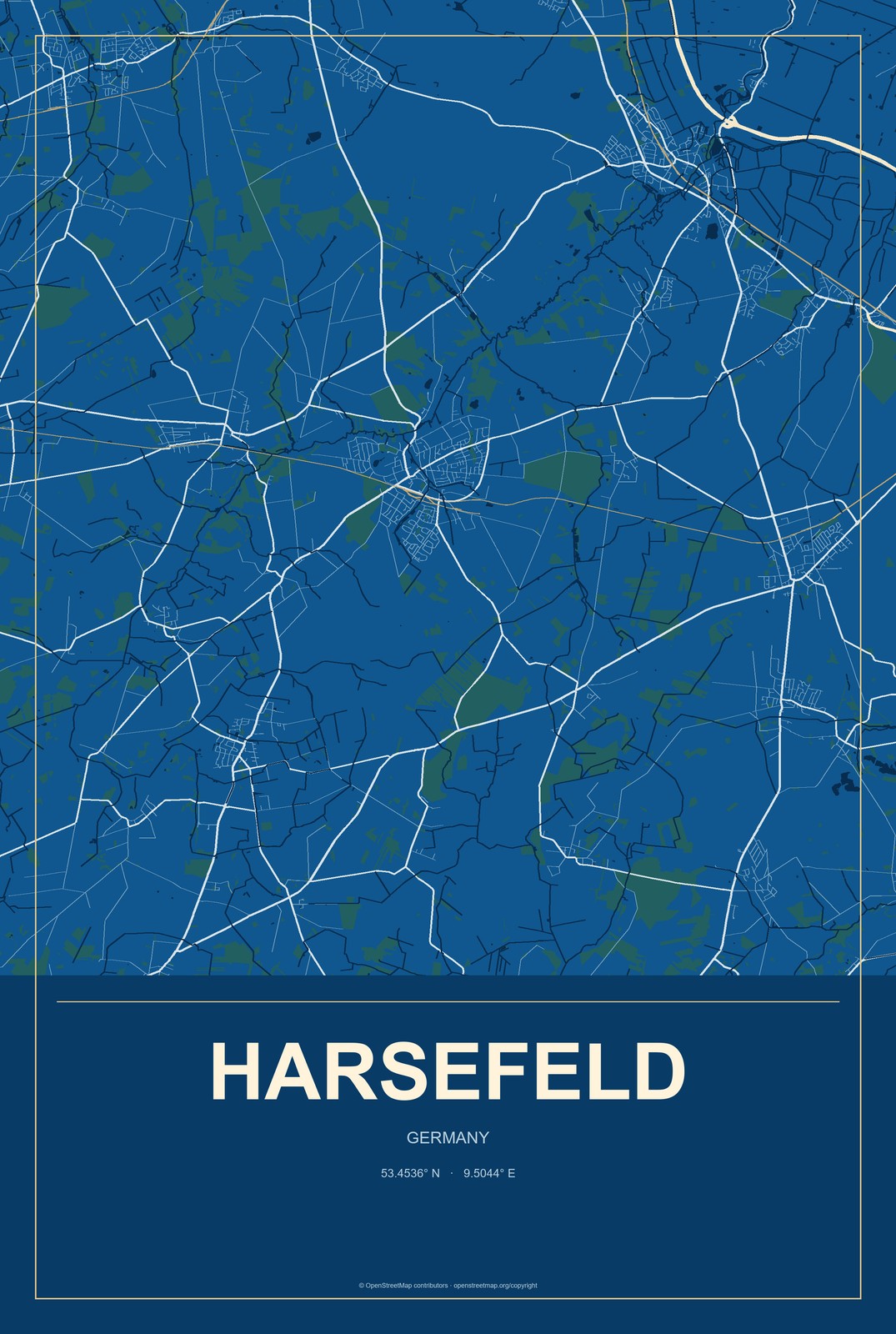 Harsefeld, Germany City Map Aluminum Sign in Harbor Cobalt style