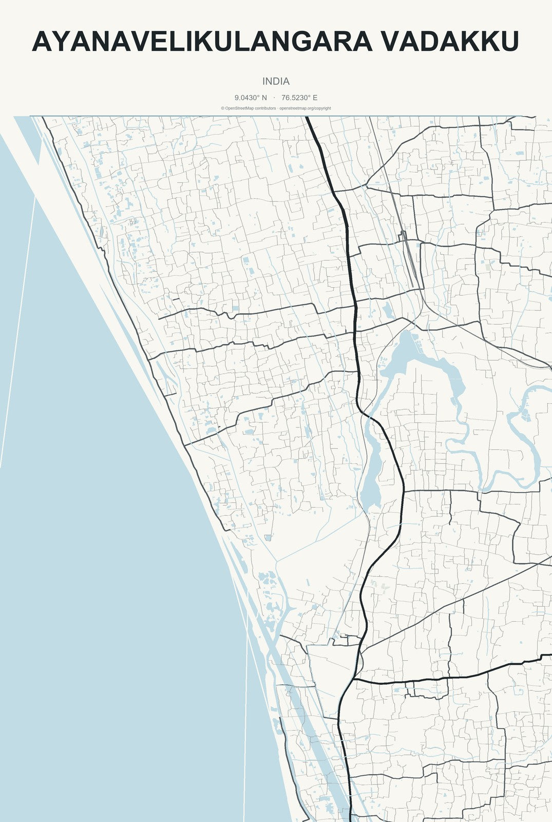 Ayanavelikulangara Vadakku, India City Map Aluminum Sign in Headline Atlas style
