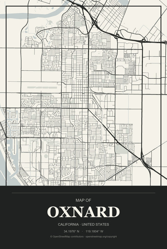 Oxnard, California City Map Aluminum Sign in Museum Plaque style
