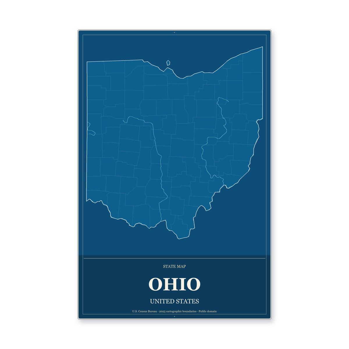 Ohio state map aluminum sign in Harbor Cobalt style