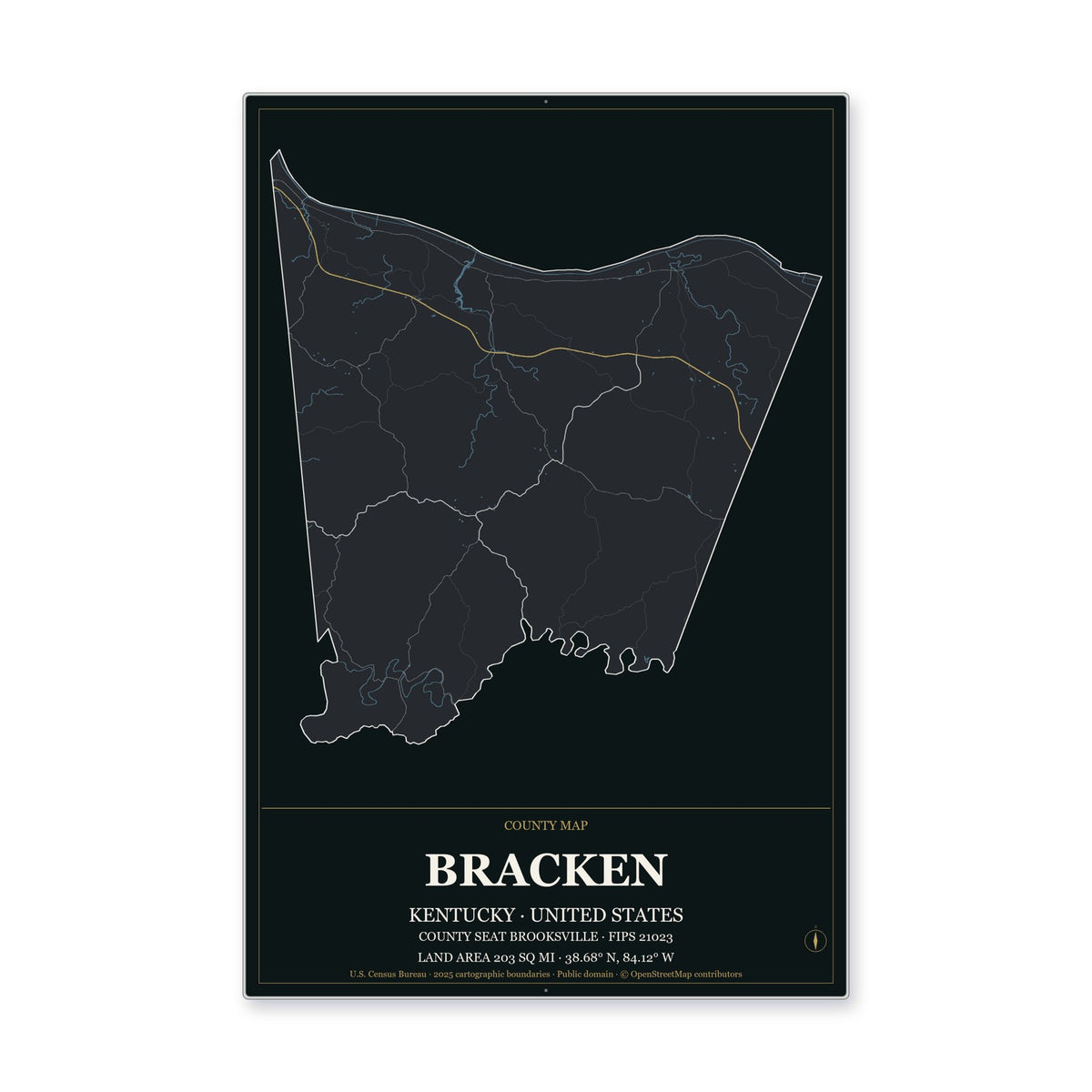 Bracken County, Kentucky Map Aluminum Sign in Metropolitan Noir style