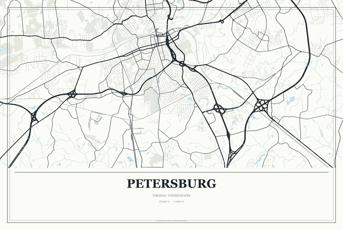 Petersburg, Virginia City Map Aluminum Sign in Gallery Air style
