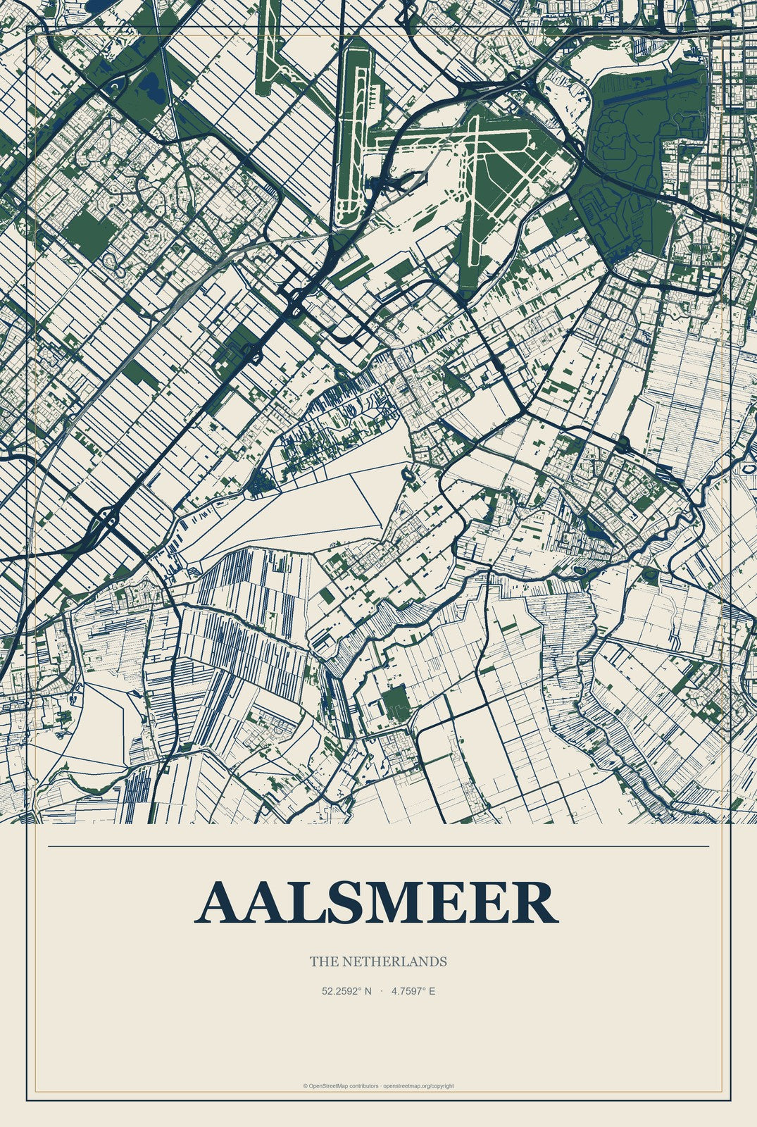 Aalsmeer, The Netherlands City Map Aluminum Sign in Coastal Cutout style