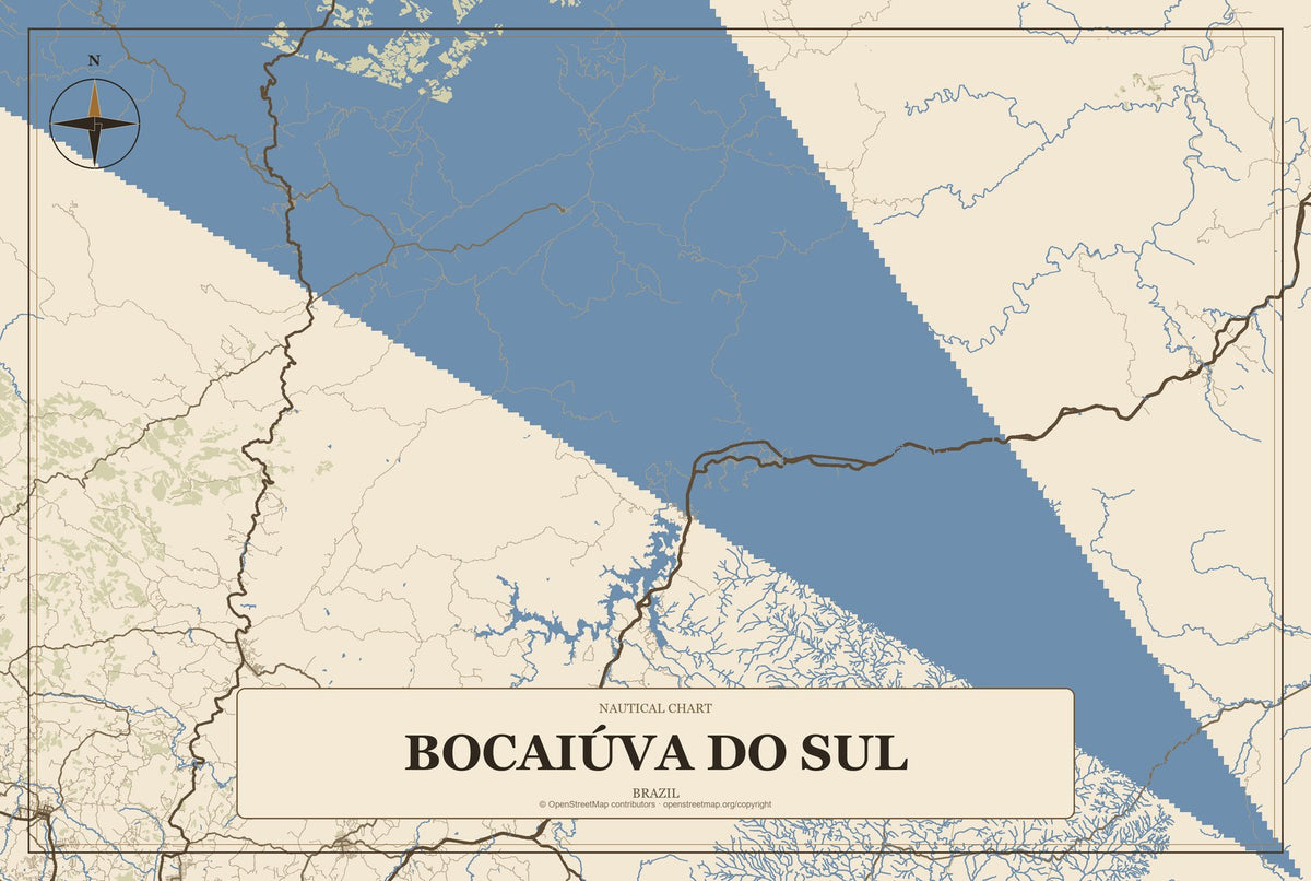 Bocaiúva do Sul, Brazil City Map Aluminum Sign in Heritage Nautical style