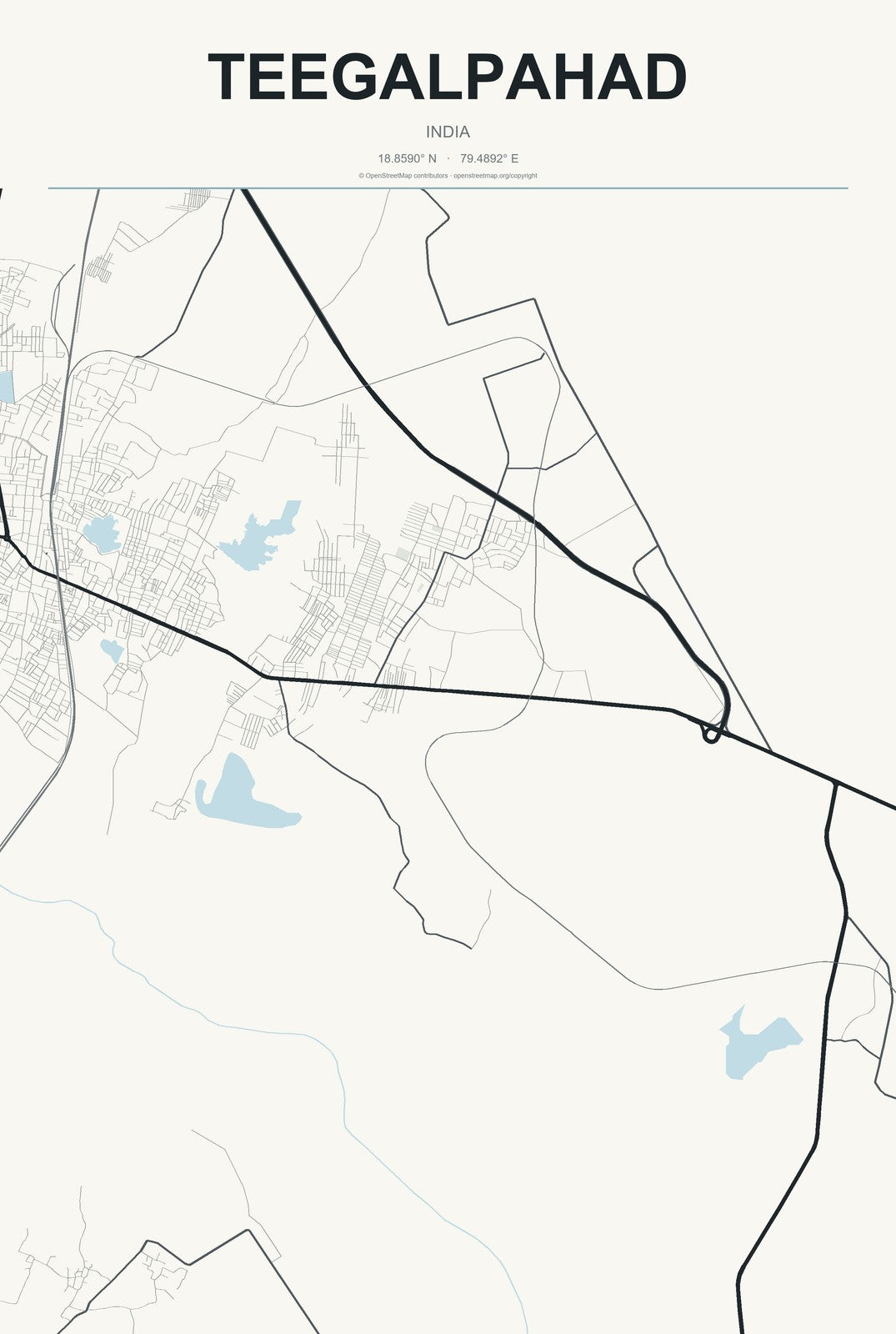 Teegalpahad, India City Map Aluminum Sign in Headline Atlas style