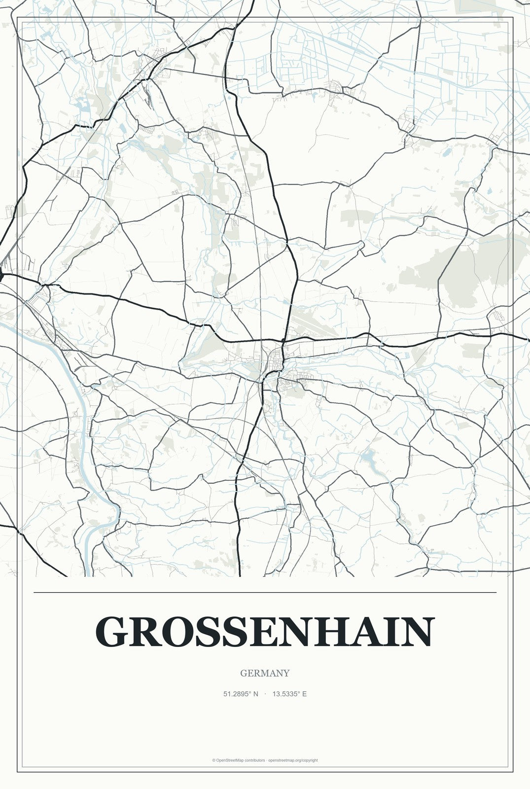 Großenhain, Germany City Map Aluminum Sign in Gallery Air style