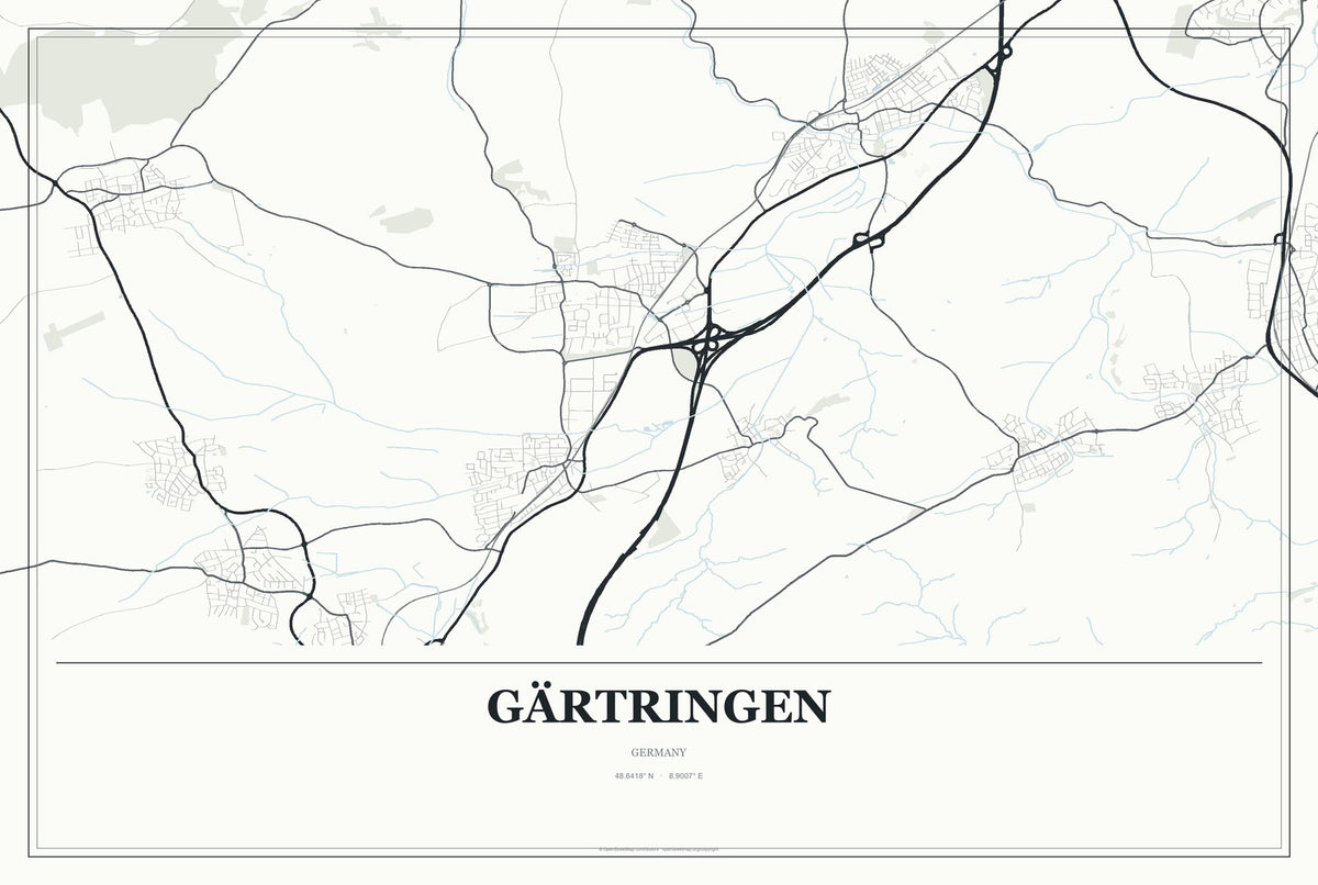 Gärtringen, Germany City Map Aluminum Sign in Gallery Air style