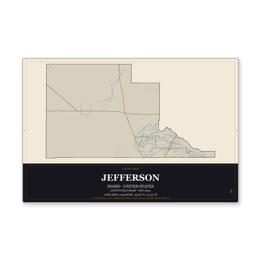 Jefferson County, Idaho Map Aluminum Sign in Museum Plaque style