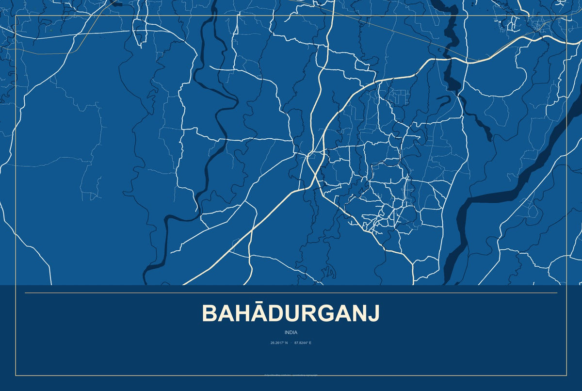 Bahādurganj, India City Map Aluminum Sign in Harbor Cobalt style