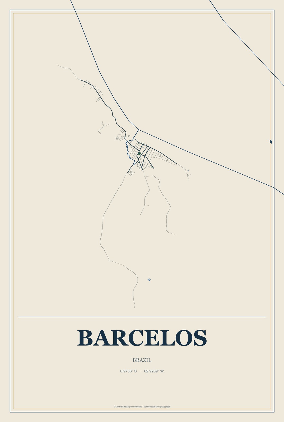 Barcelos, Brazil City Map Aluminum Sign in Coastal Cutout style