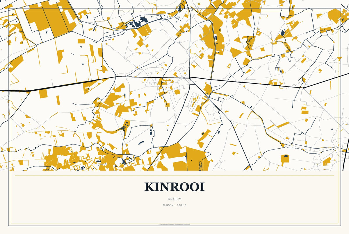Kinrooi, Belgium City Map Aluminum Sign in Citrine Modern style