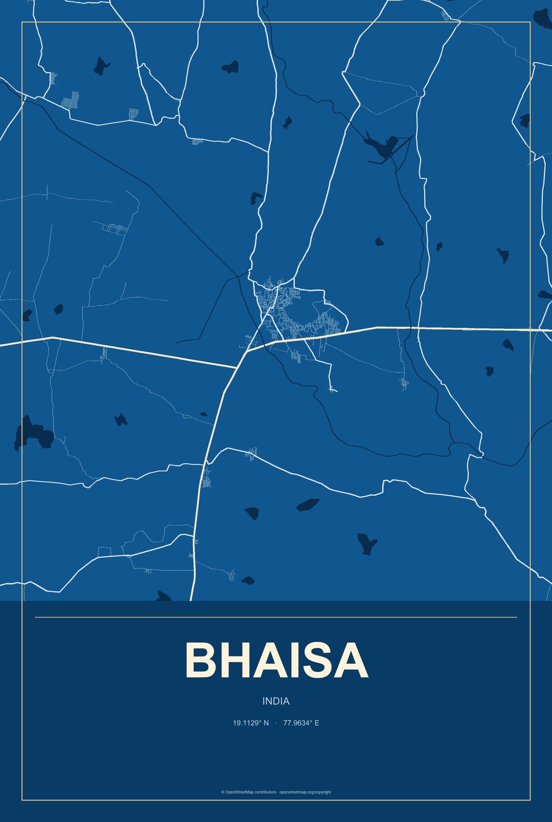 Bhaisa, India City Map Aluminum Sign in Harbor Cobalt style
