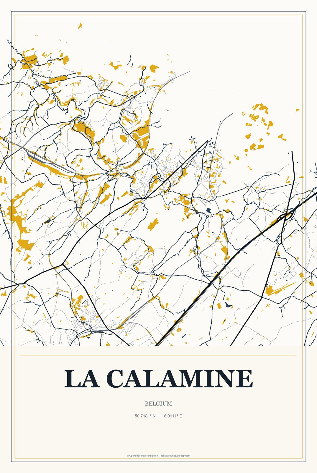 La Calamine, Belgium City Map Aluminum Sign in Citrine Modern style