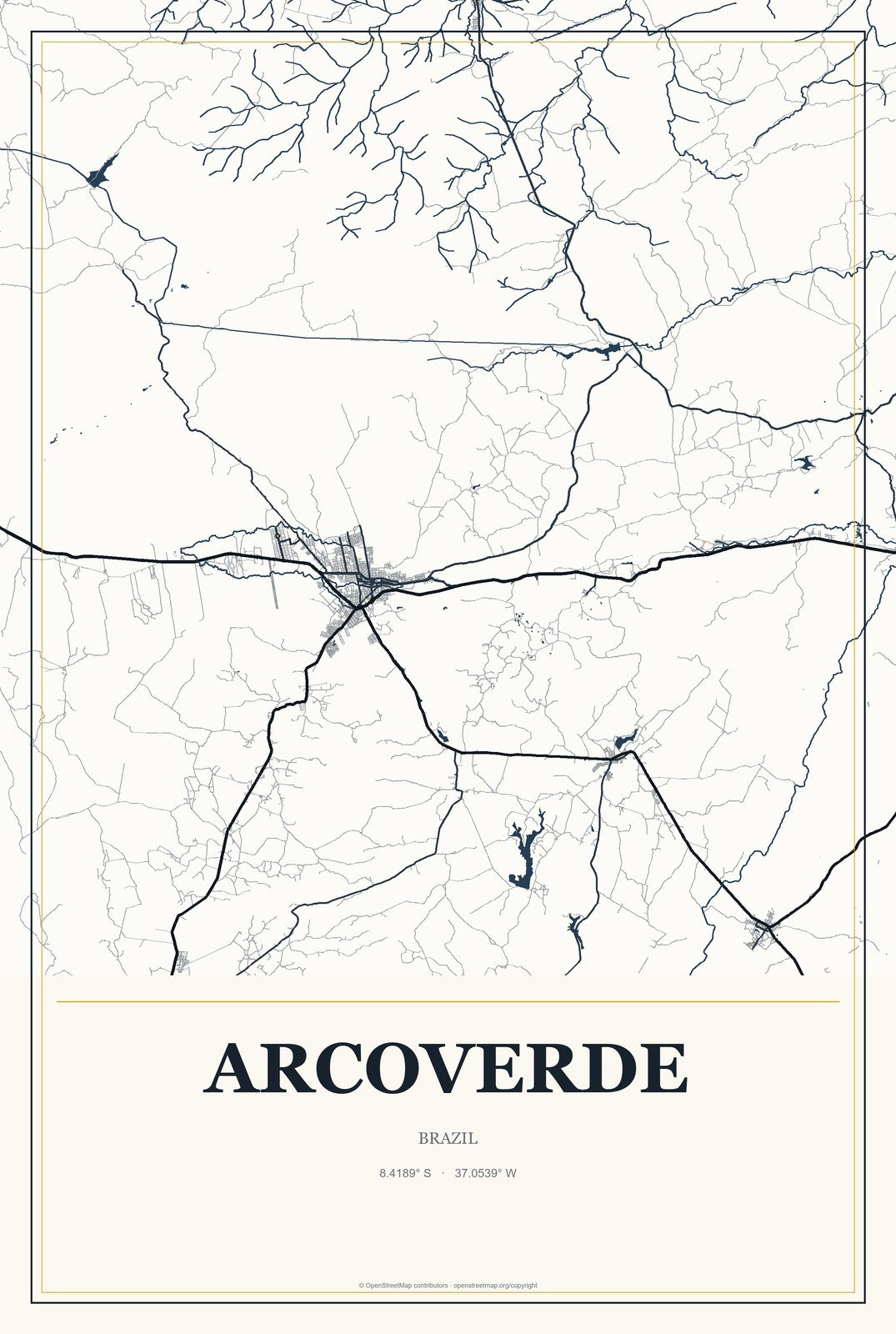 Arcoverde, Brazil City Map Aluminum Sign in Citrine Modern style