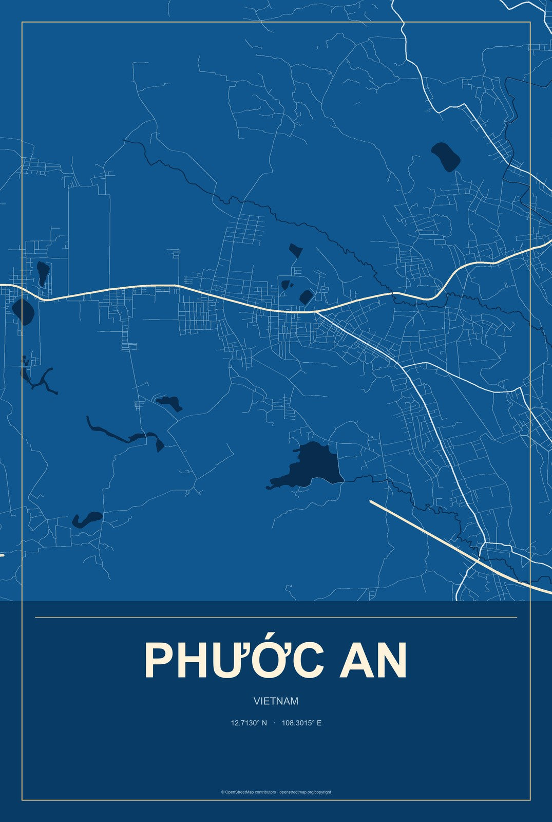 Phước An, Vietnam City Map Aluminum Sign in Harbor Cobalt style