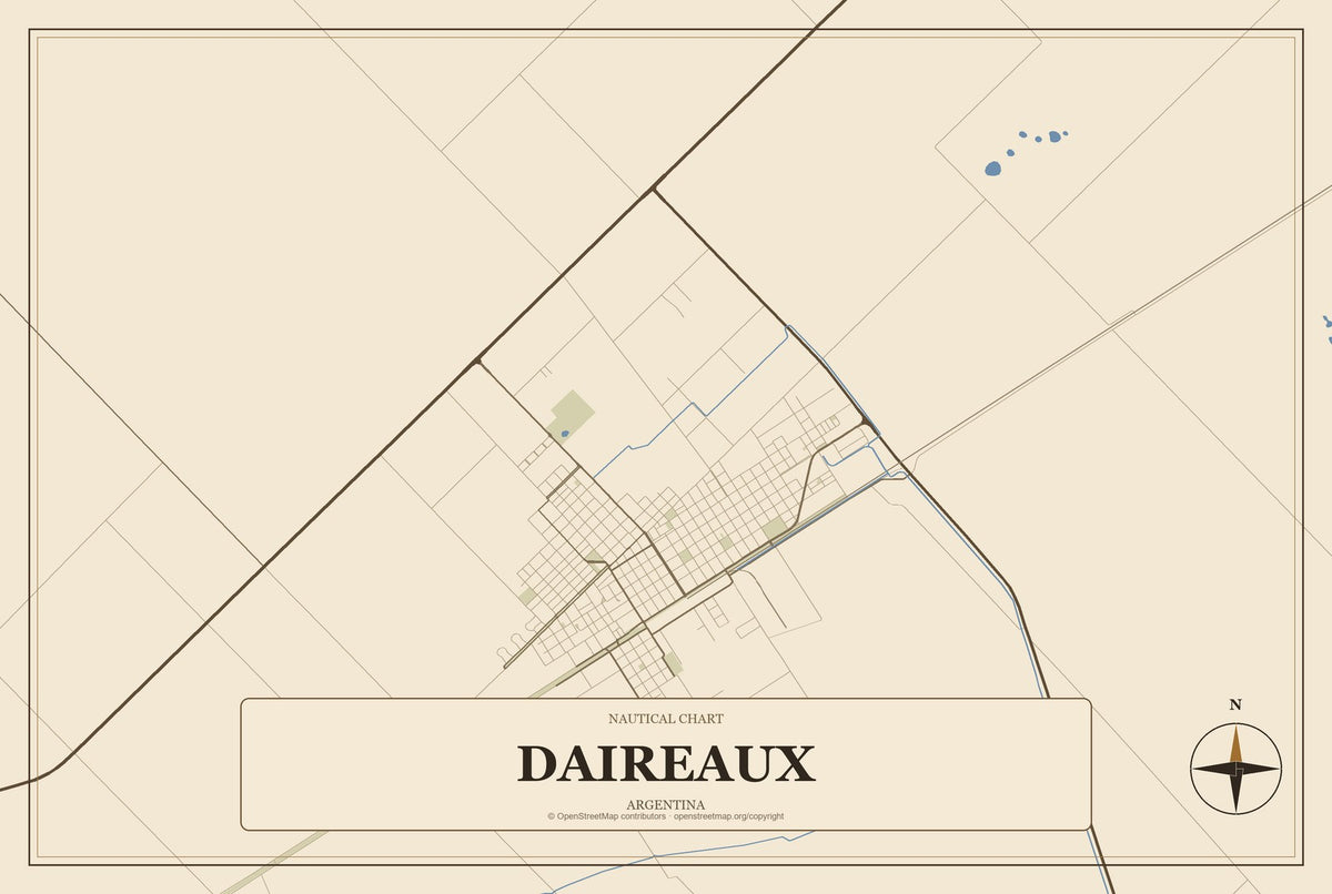 Daireaux, Argentina City Map Aluminum Sign in Heritage Nautical style