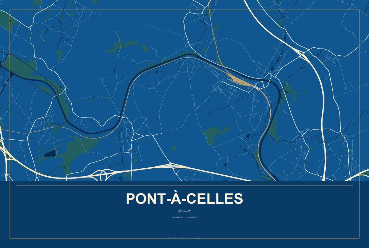 Pont-à-Celles, Belgium City Map Aluminum Sign in Harbor Cobalt style