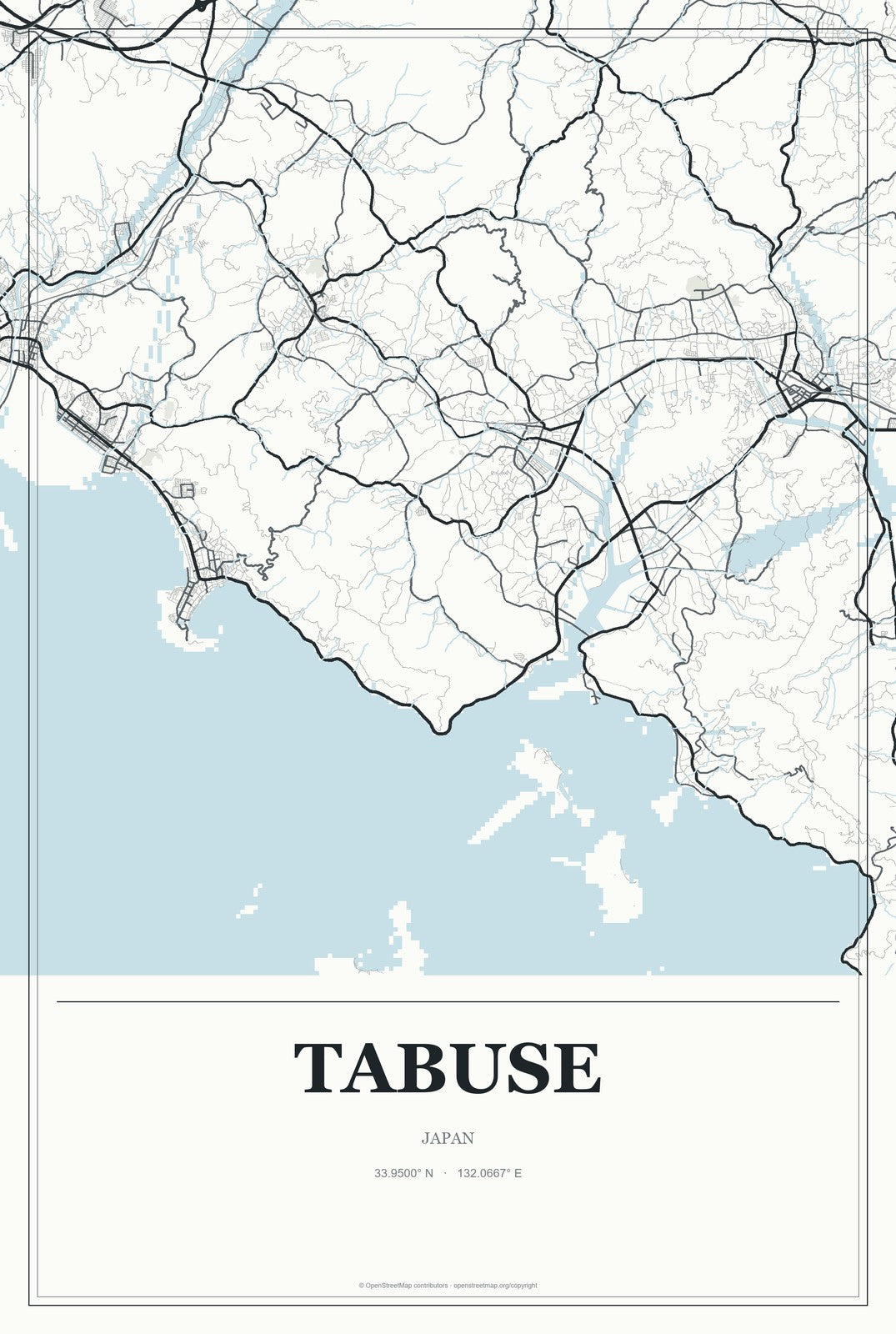 Tabuse, Japan City Map Aluminum Sign in Gallery Air style