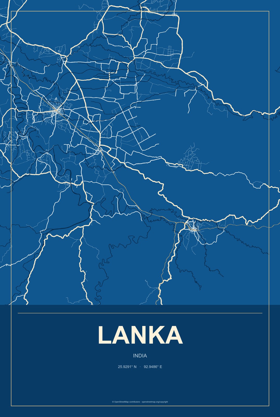 Lanka, India City Map Aluminum Sign in Harbor Cobalt style