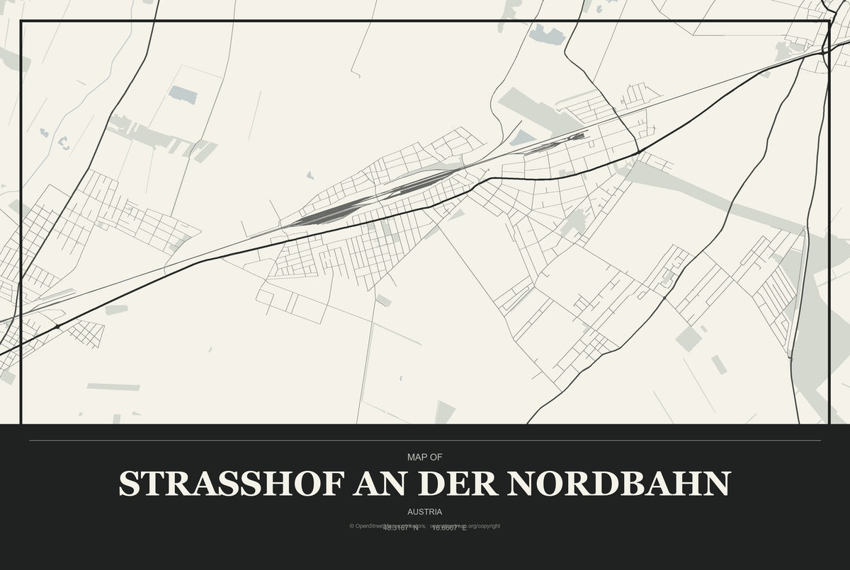 Strasshof an der Nordbahn, Austria City Map Aluminum Sign in Museum Plaque style