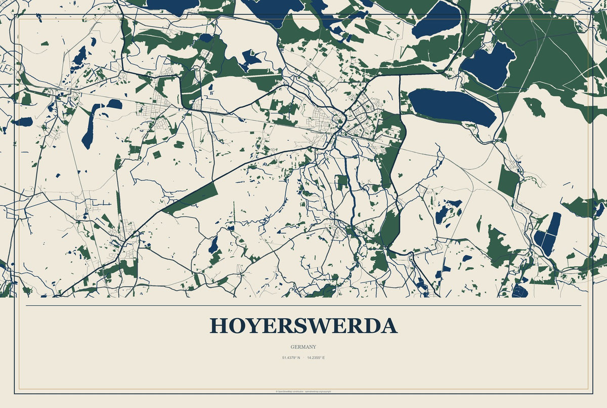Hoyerswerda, Germany City Map Aluminum Sign in Coastal Cutout style