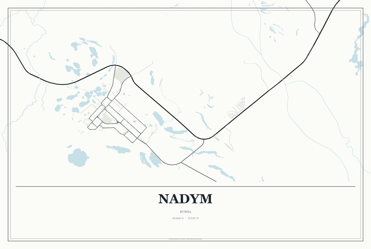 Nadym, Russia City Map Aluminum Sign in Gallery Air style