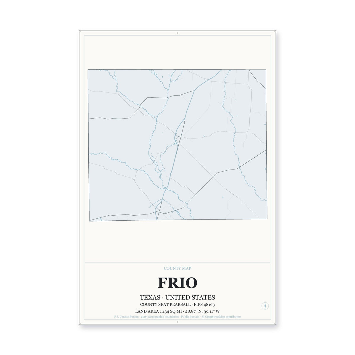 Frio County, Texas Map Aluminum Sign in Gallery Air style