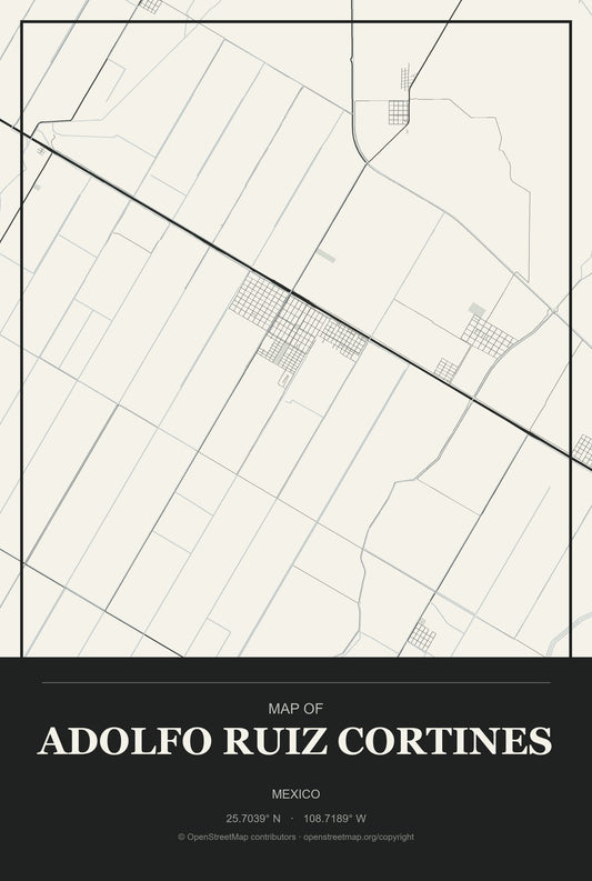 Adolfo Ruiz Cortines, Mexico City Map Aluminum Sign in Museum Plaque style