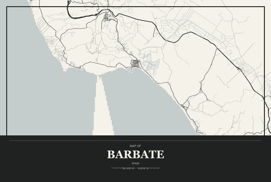 Barbate, Spain City Map Aluminum Sign in Museum Plaque style