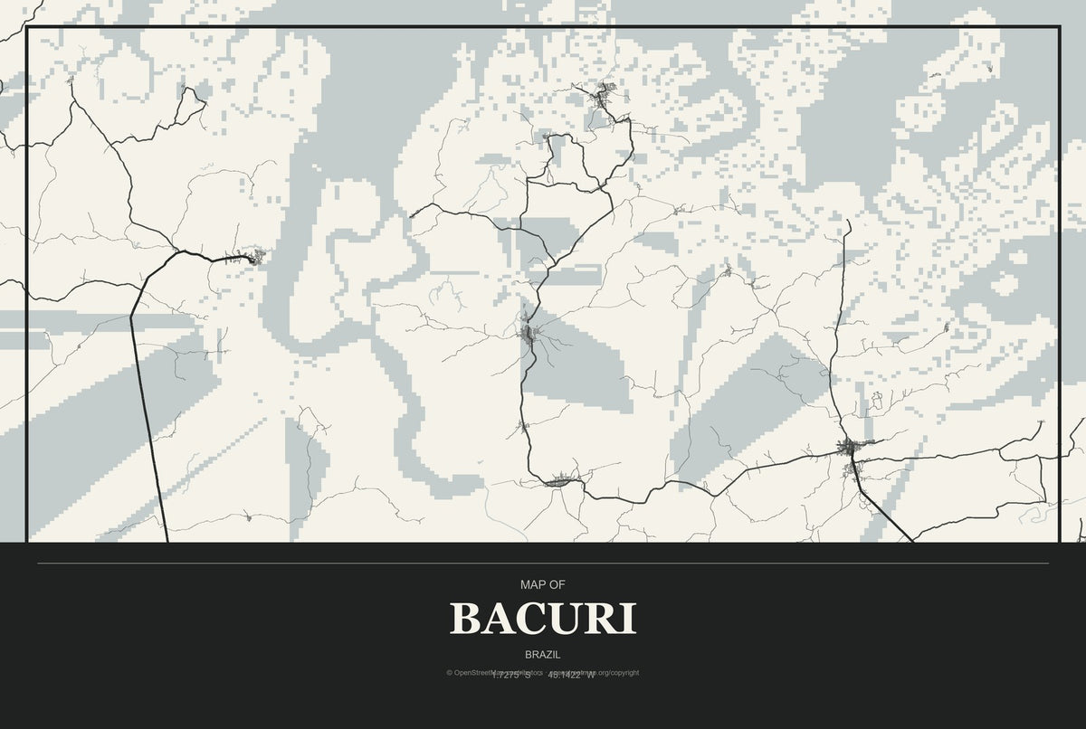Bacuri, Brazil City Map Aluminum Sign in Museum Plaque style