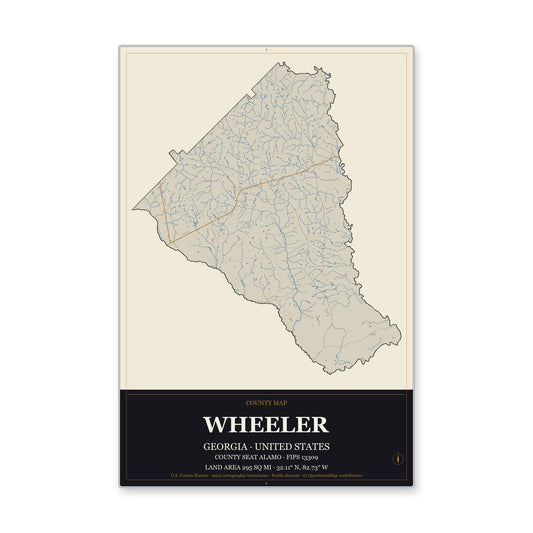 Wheeler County, Georgia Map Aluminum Sign in Museum Plaque style
