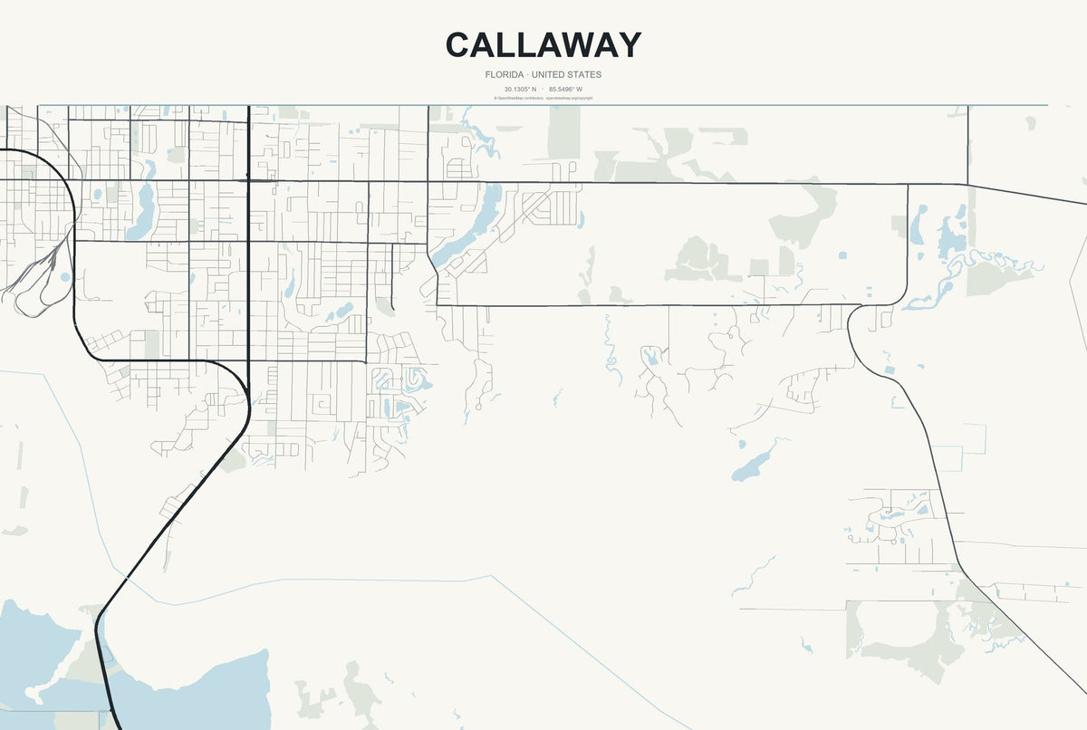 Callaway, Florida City Map Aluminum Sign in Headline Atlas style