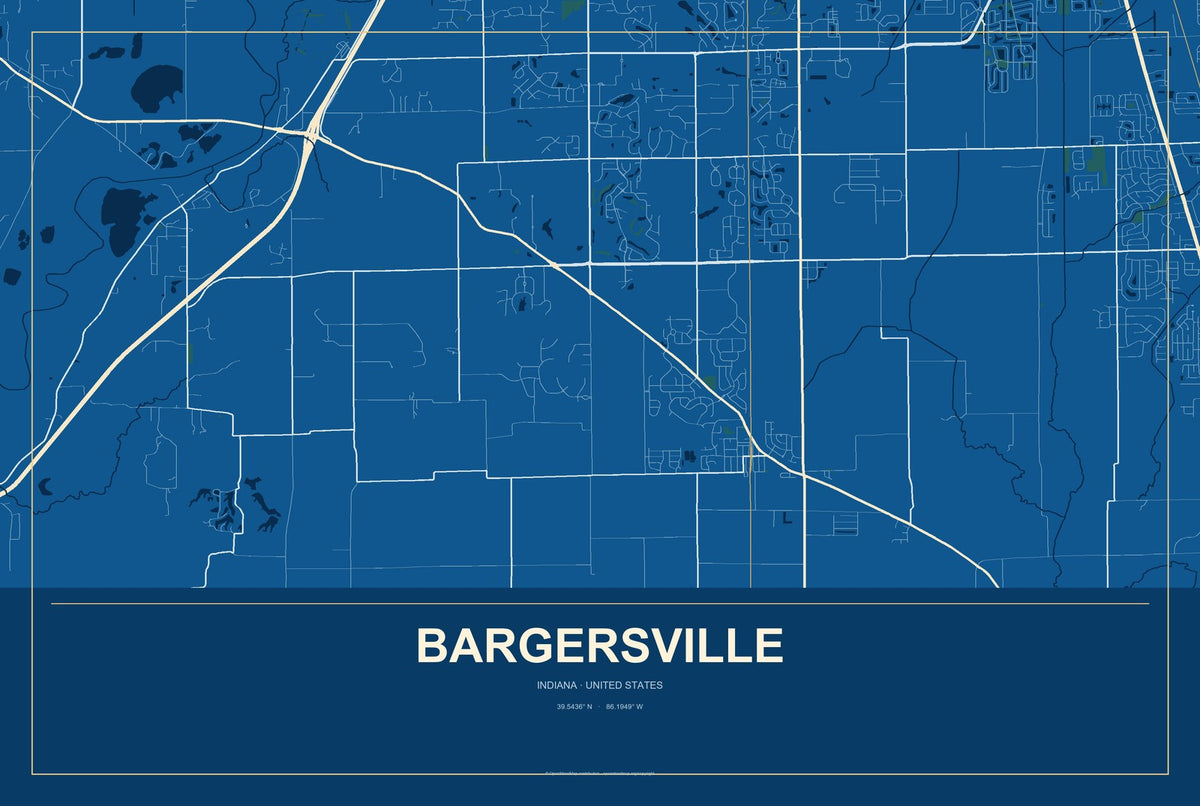 Bargersville, Indiana City Map Aluminum Sign in Harbor Cobalt style