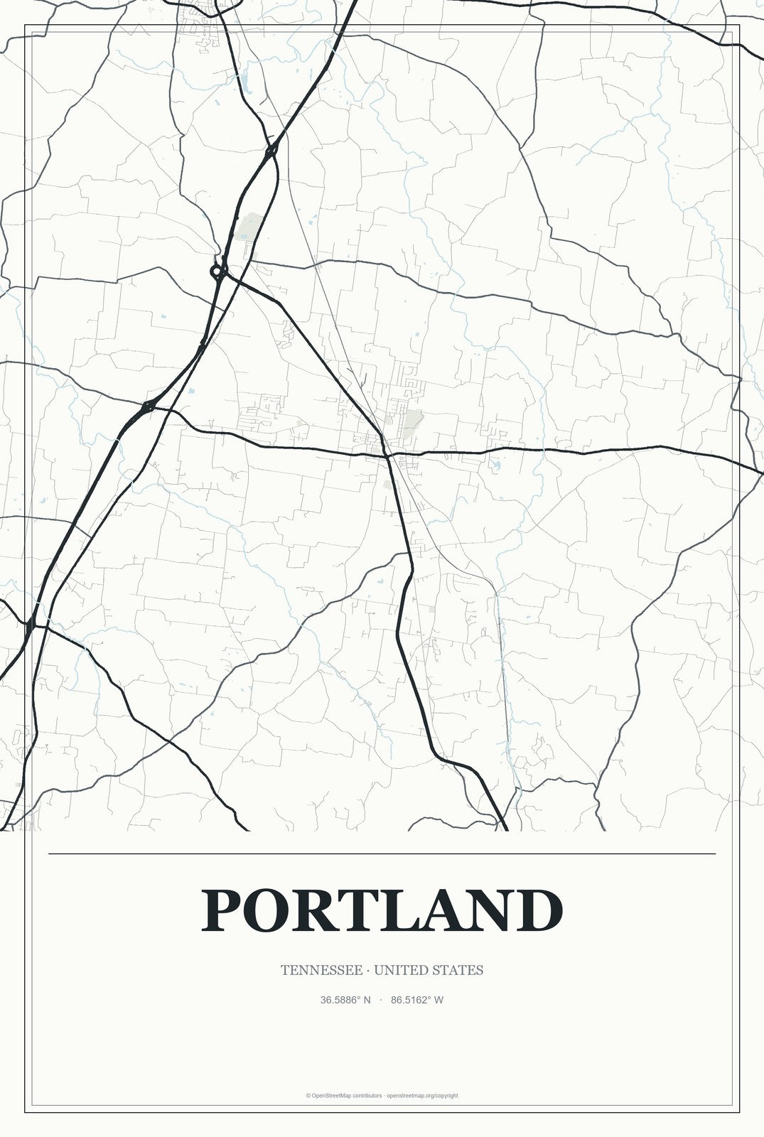 Portland, Tennessee City Map Aluminum Sign in Gallery Air style