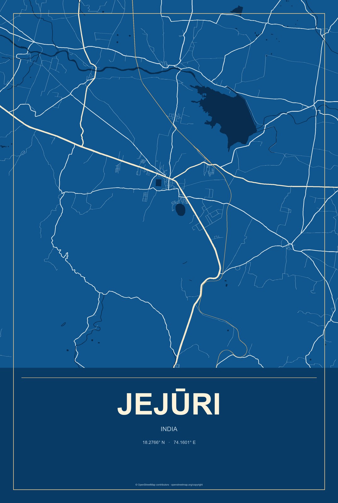 Jejūri, India City Map Aluminum Sign in Harbor Cobalt style