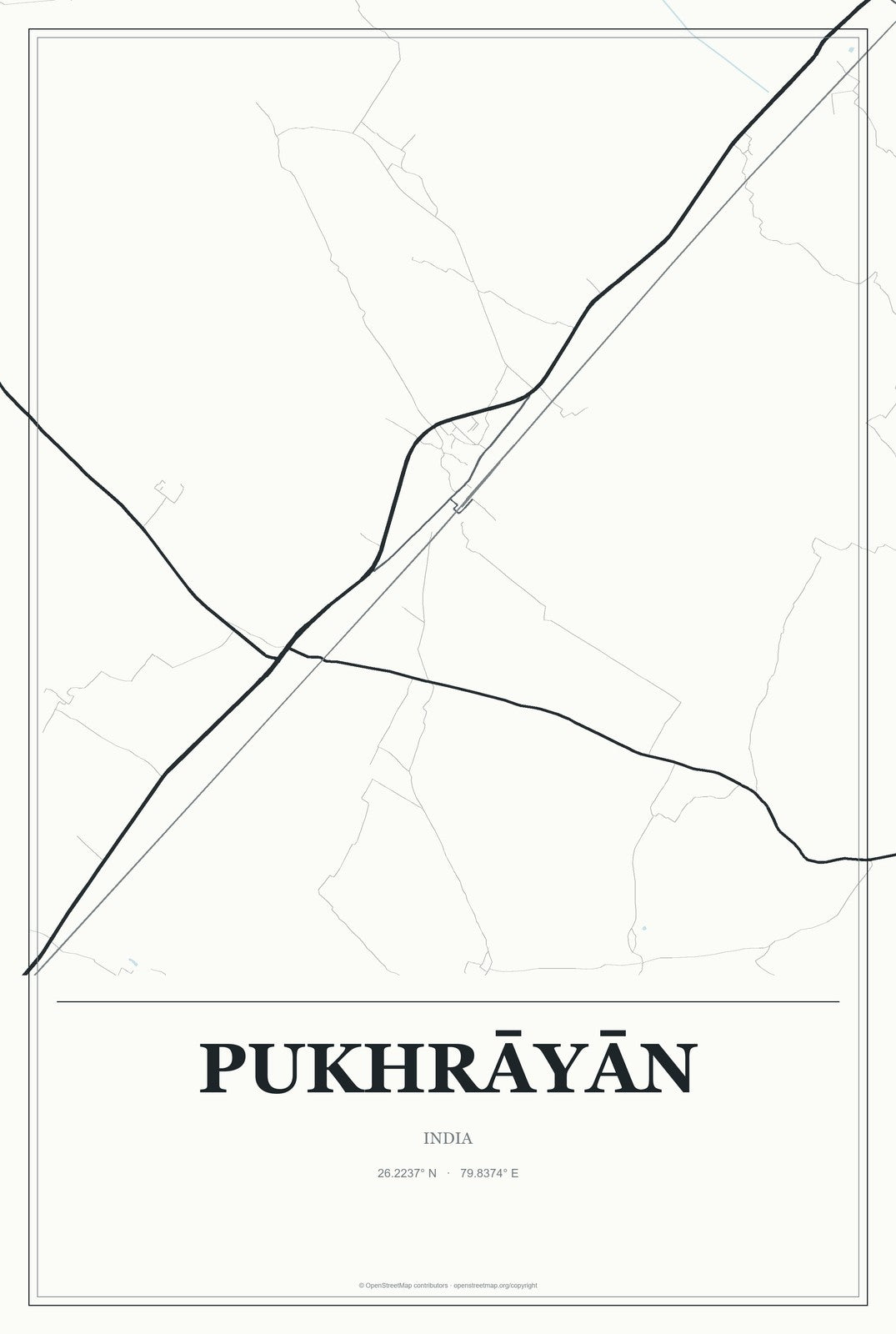 Pukhrāyān, India City Map Aluminum Sign in Gallery Air style