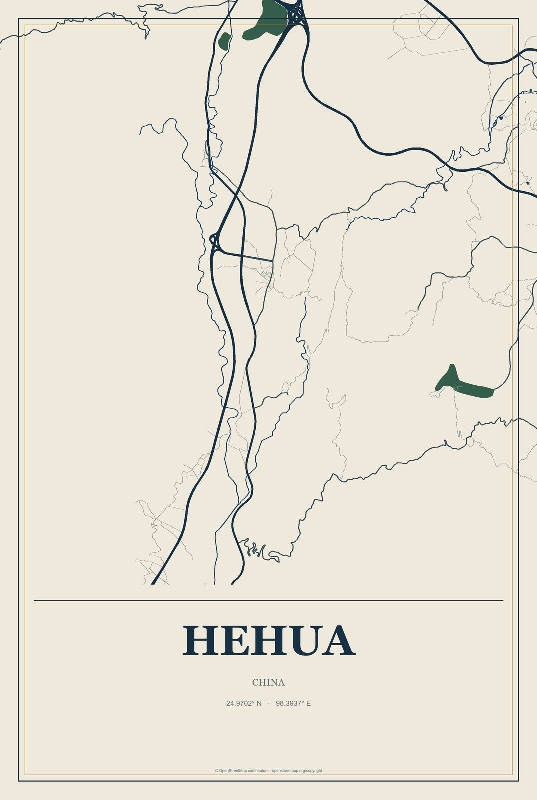 Hehua, China City Map Aluminum Sign in Coastal Cutout style