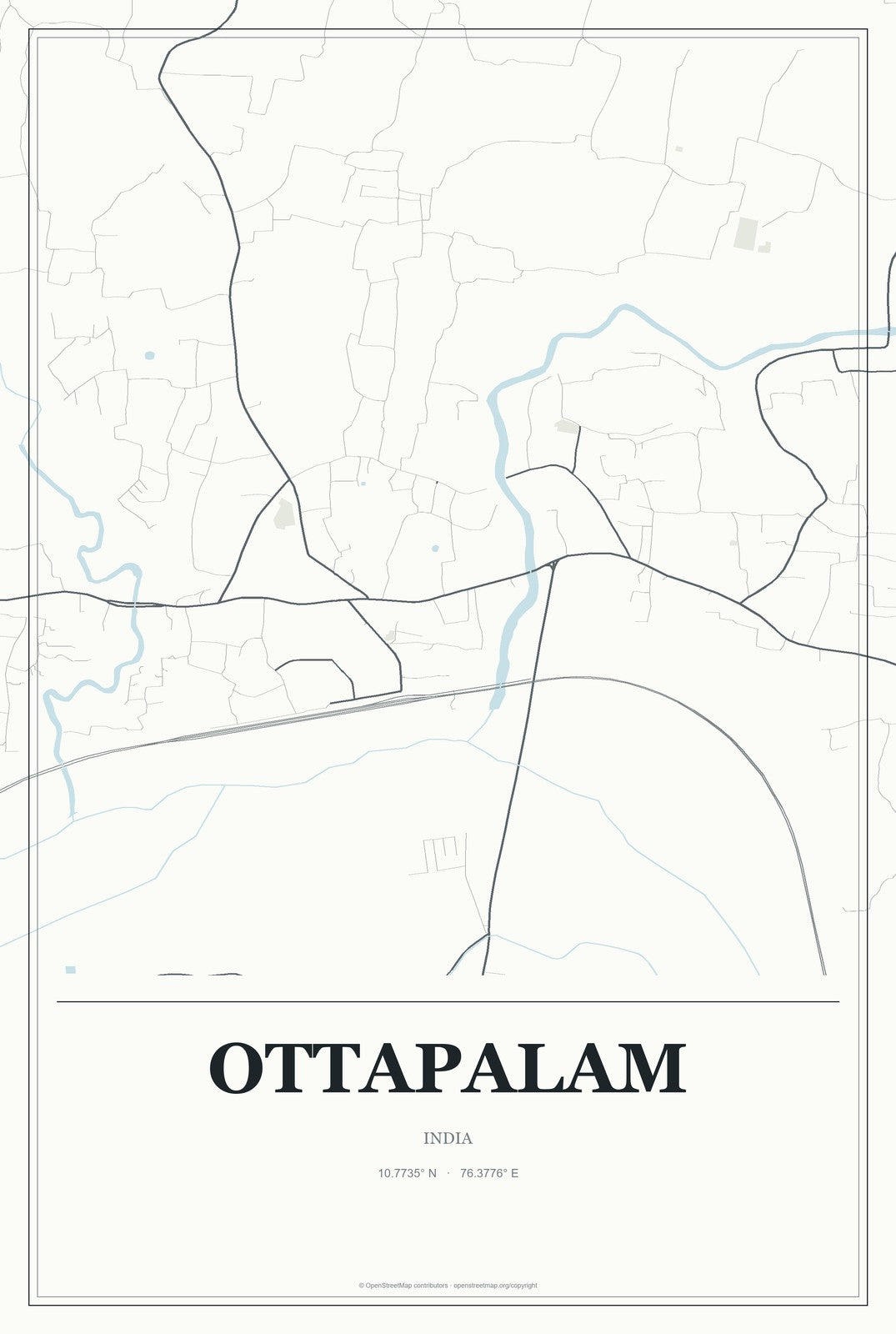 Ottapalam, India City Map Aluminum Sign in Gallery Air style