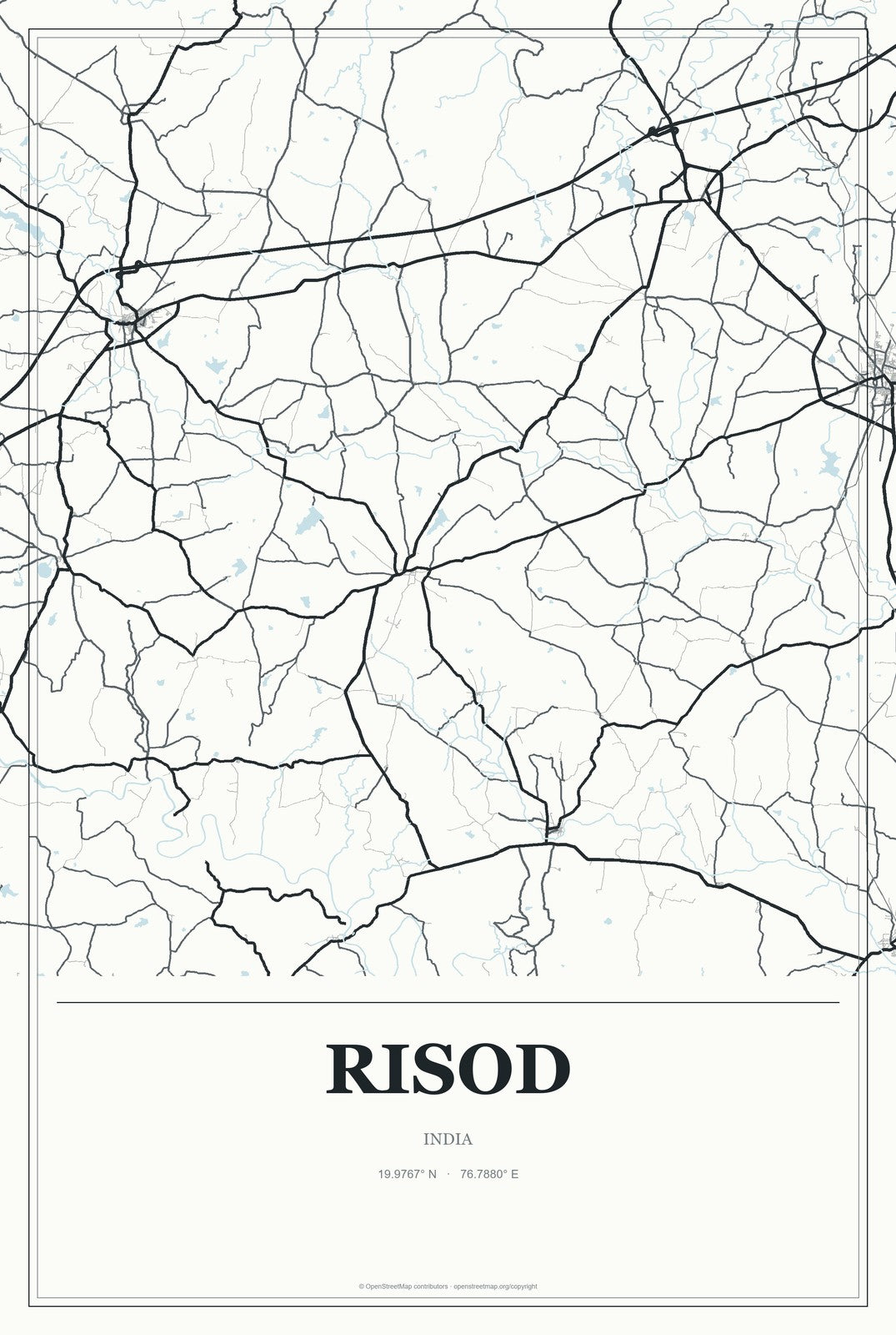 Risod, India City Map Aluminum Sign in Gallery Air style