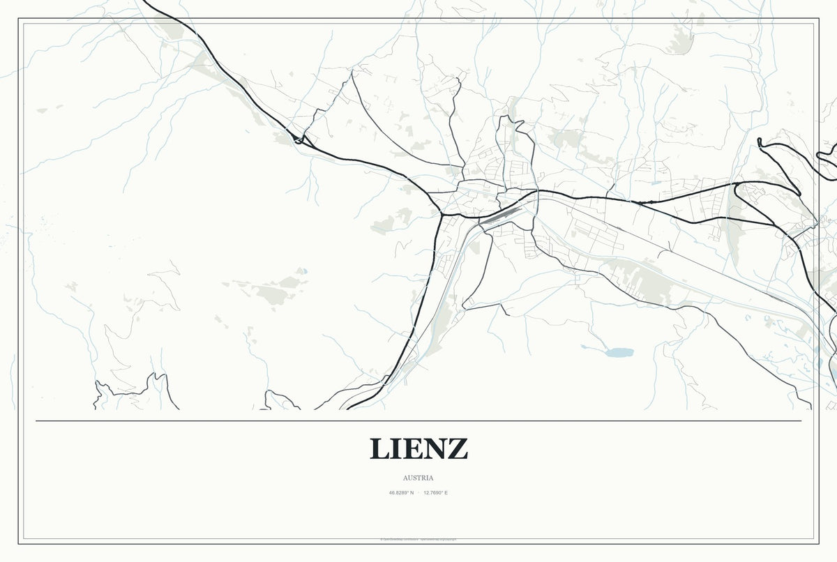 Lienz, Austria City Map Aluminum Sign in Gallery Air style
