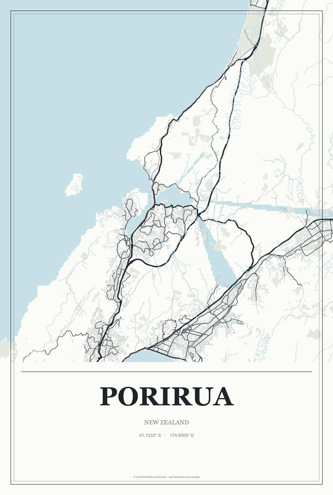 Porirua, New Zealand City Map Aluminum Sign in Gallery Air style