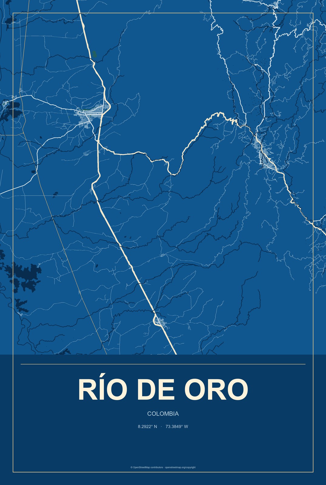 Río de Oro, Colombia City Map Aluminum Sign in Harbor Cobalt style
