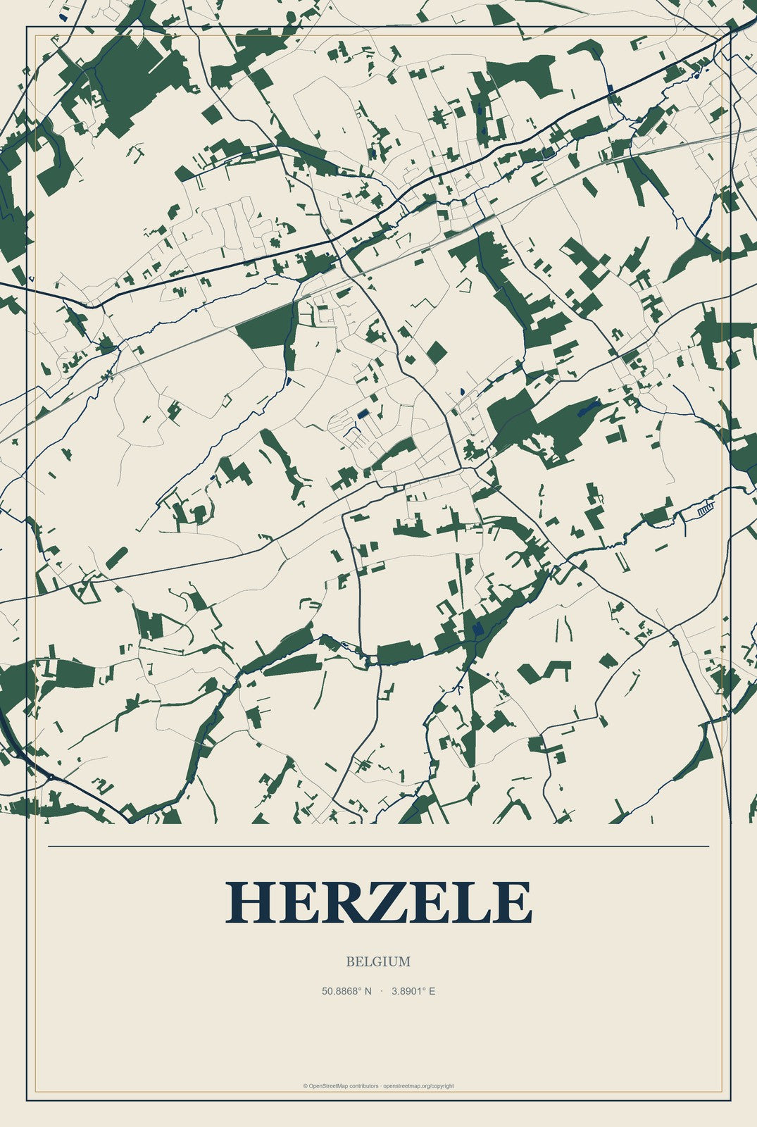 Herzele, Belgium City Map Aluminum Sign in Coastal Cutout style