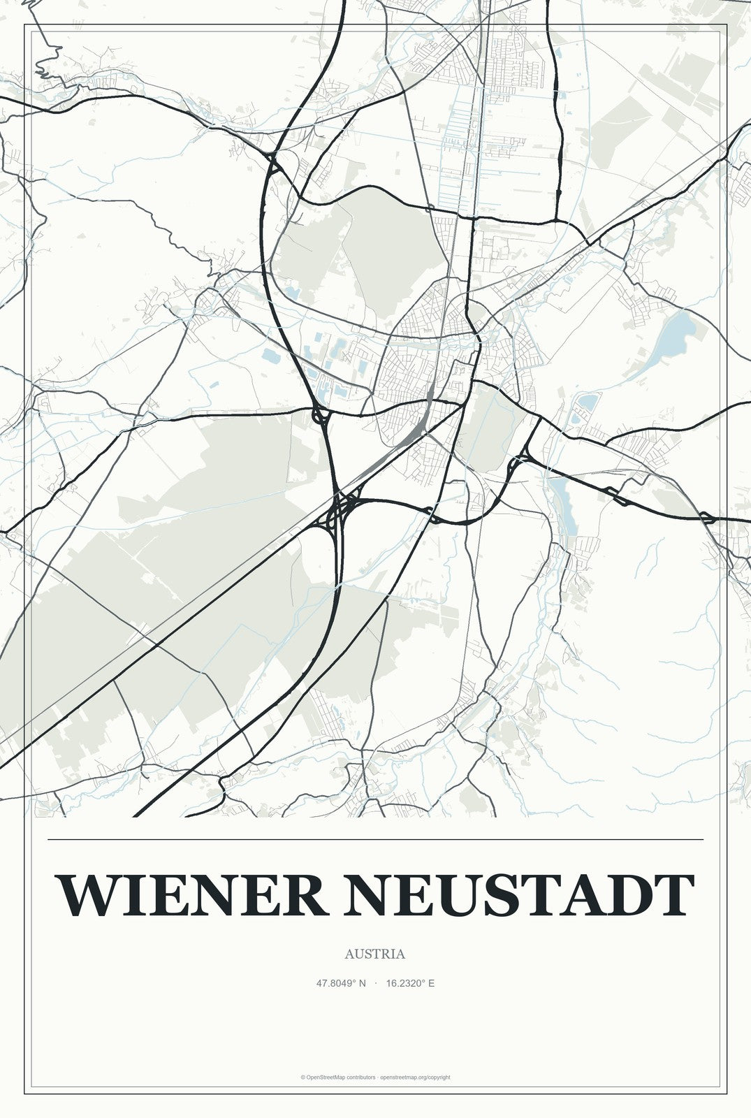 Wiener Neustadt, Austria City Map Aluminum Sign in Gallery Air style