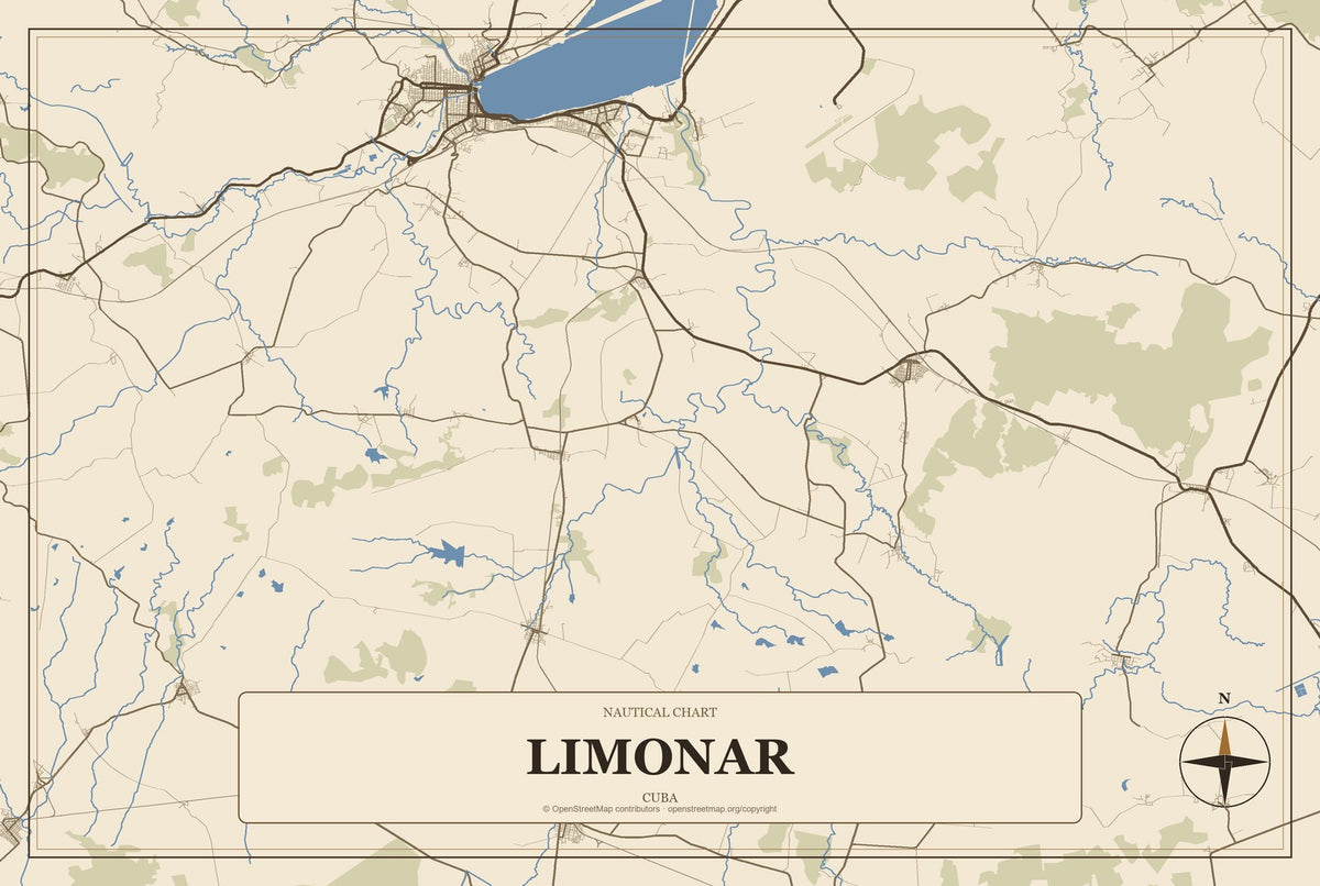 Limonar, Cuba City Map Aluminum Sign in Heritage Nautical style