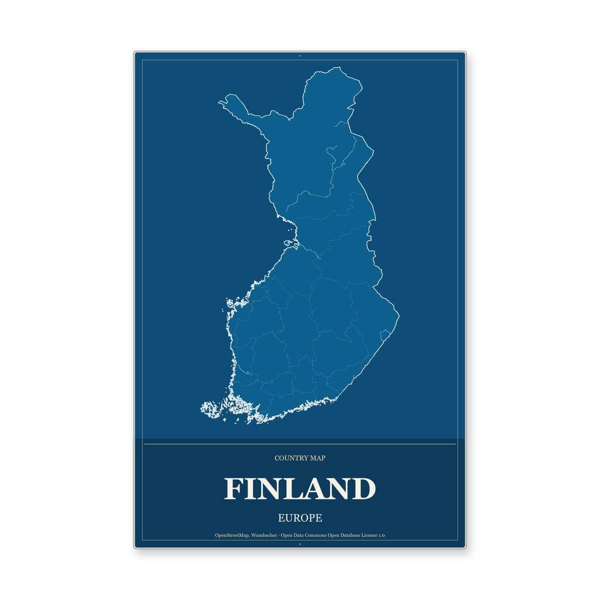 Finland Country Map Aluminum Sign in Harbor Cobalt style
