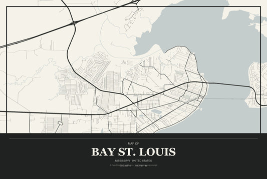Bay St. Louis, Mississippi City Map Aluminum Sign in Museum Plaque style